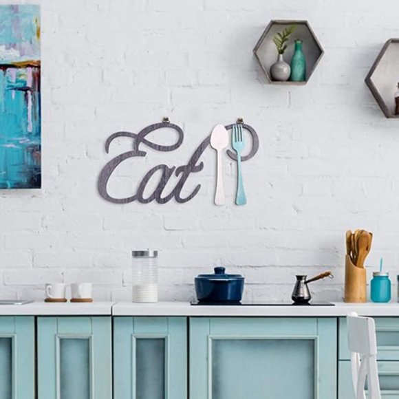Rustic Wood Eat Spoon and Fork Sign Wall Decor Wooden Eat Letters Wall Sign with - Picture 7 of 10